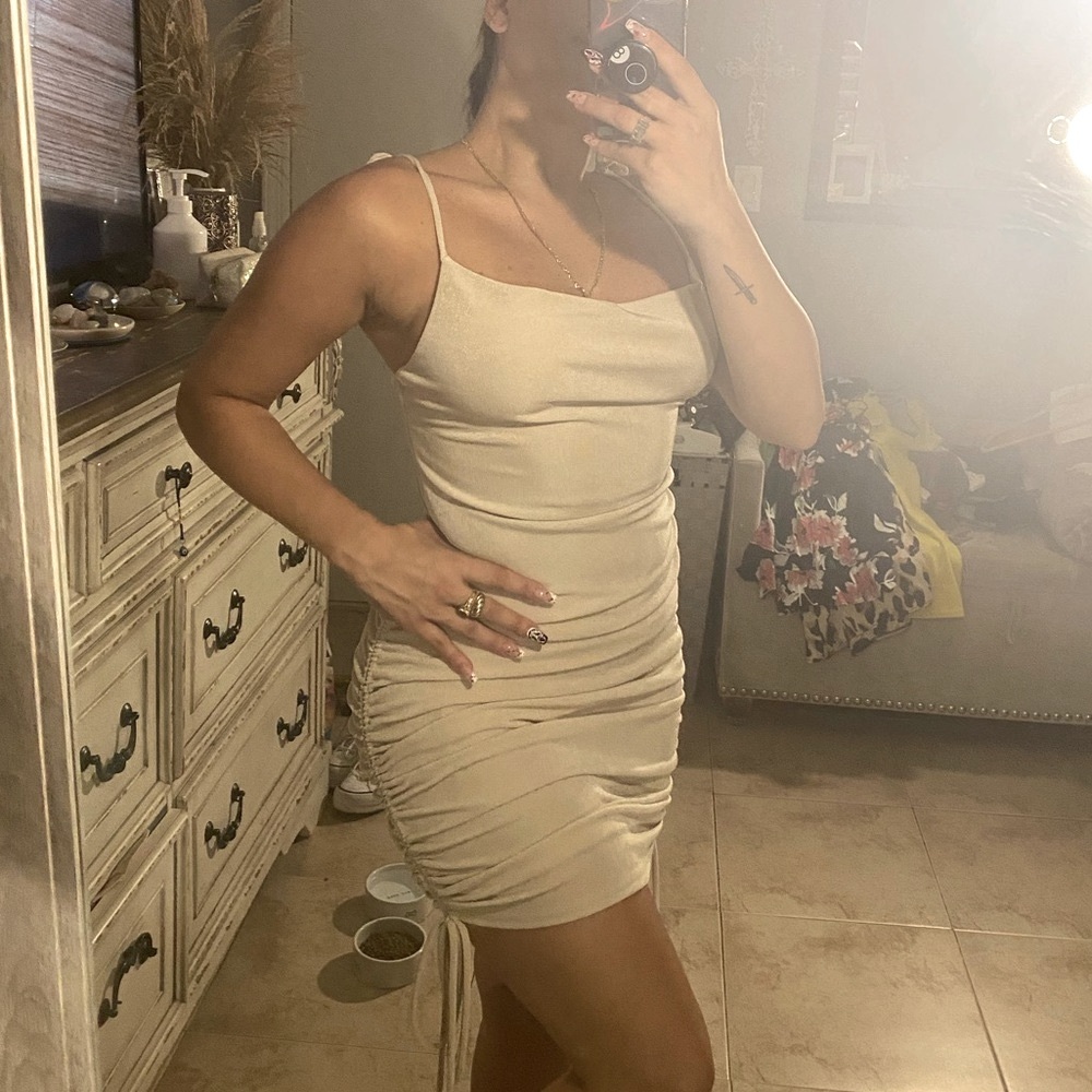 Beige / Champagne Skinny strap Mini Dress